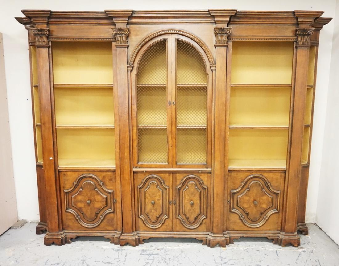 ITALIAN 3 SECTION BOOKCASE. CARVED PANEL DOORS AND (1 of 1)