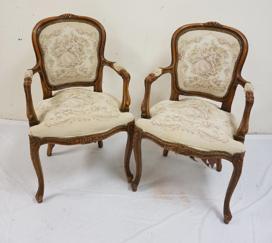 PAIR OF CARVED PARLOR CHAIRS WITH TAPESTRY SEATS AND (1 of 2)
