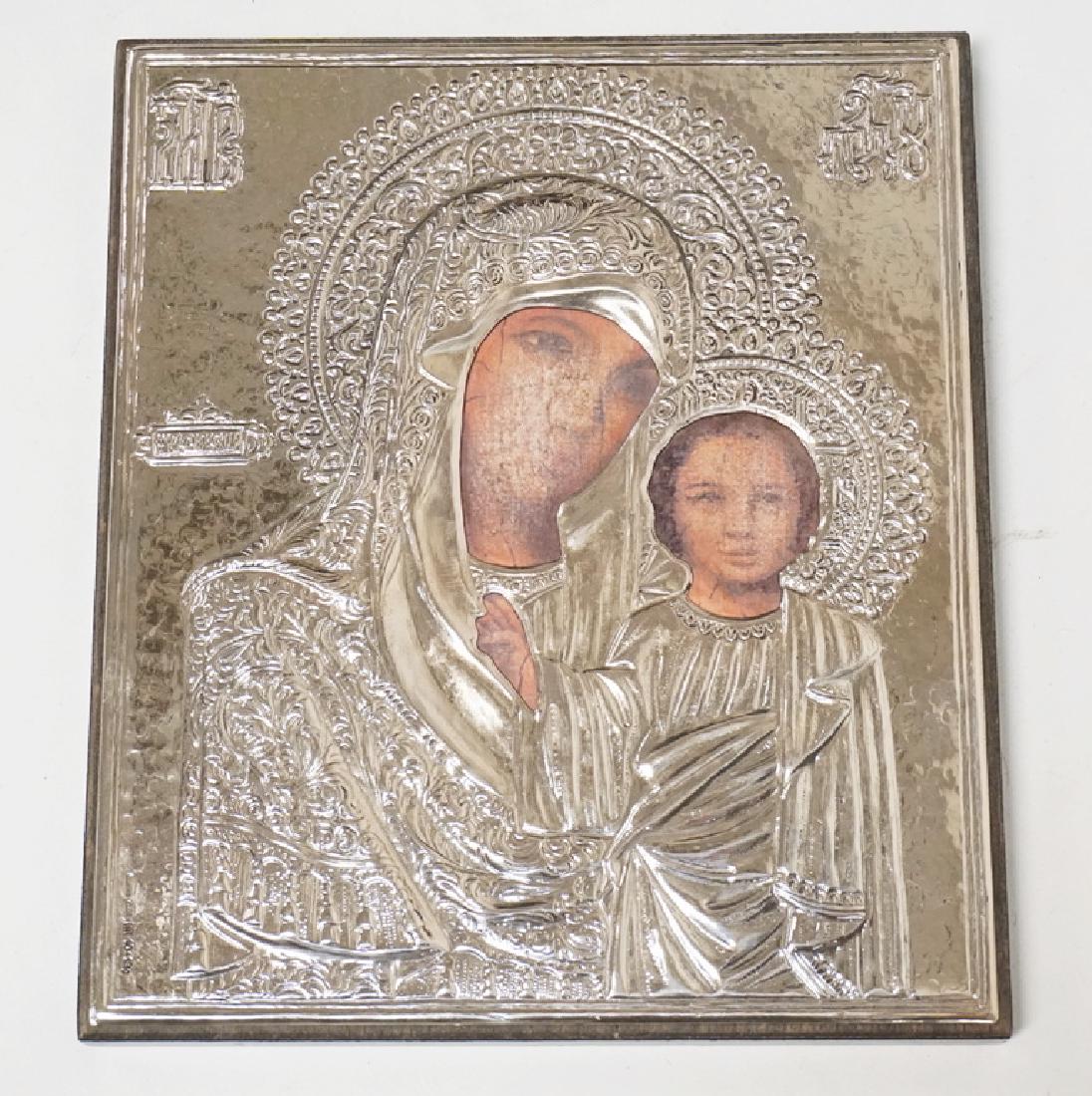 ITALIAN CATHOLIC ICON. STERLING SILVER & WOOD. 6 1/4 X (1 of 2)