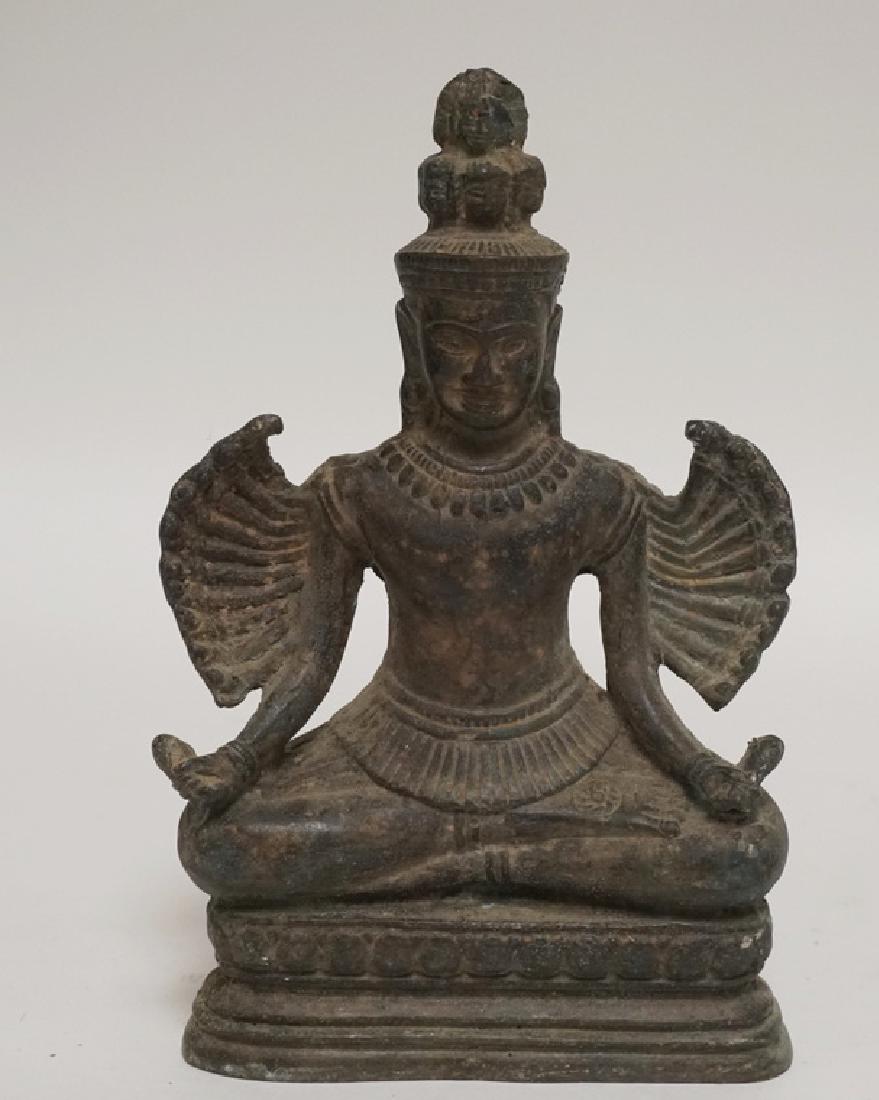 ASIAN BRONZE MEDITATING FIGURE. 8 1/8 INCHES HIGH. (1 of 2)