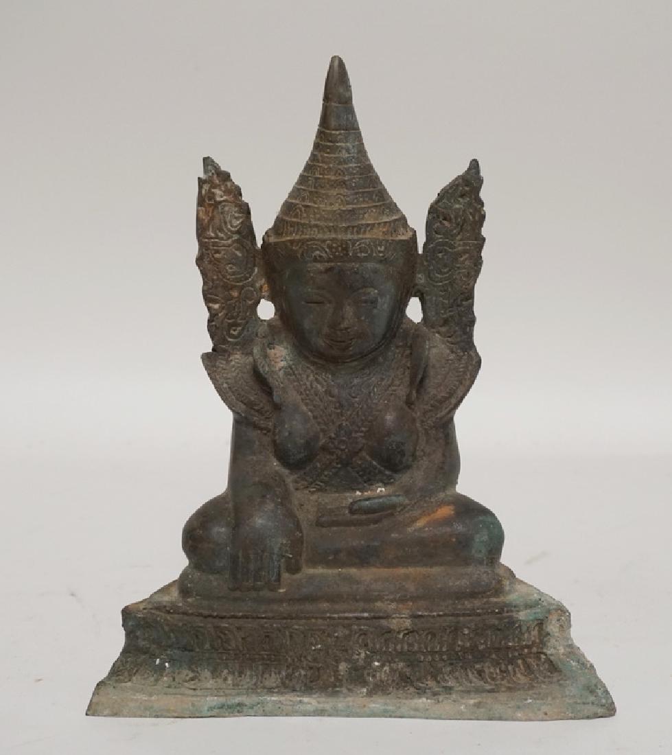 ASIAN BRONZE MEDITATING FIGURE. 8 3/4 INCHES HIGH. (1 of 2)
