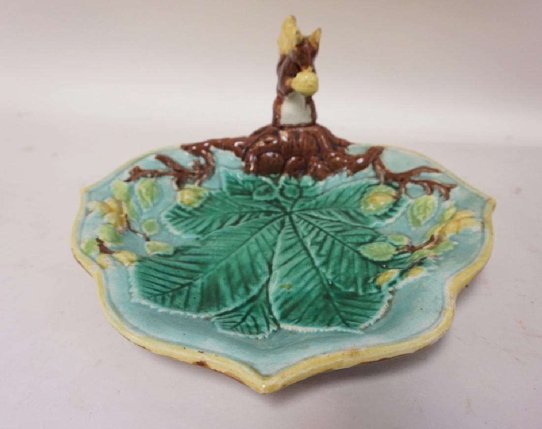 FIGURAL MAJOLICA DISH WITH A FIGURE OF A SQUIRREL WITH (1 of 2)