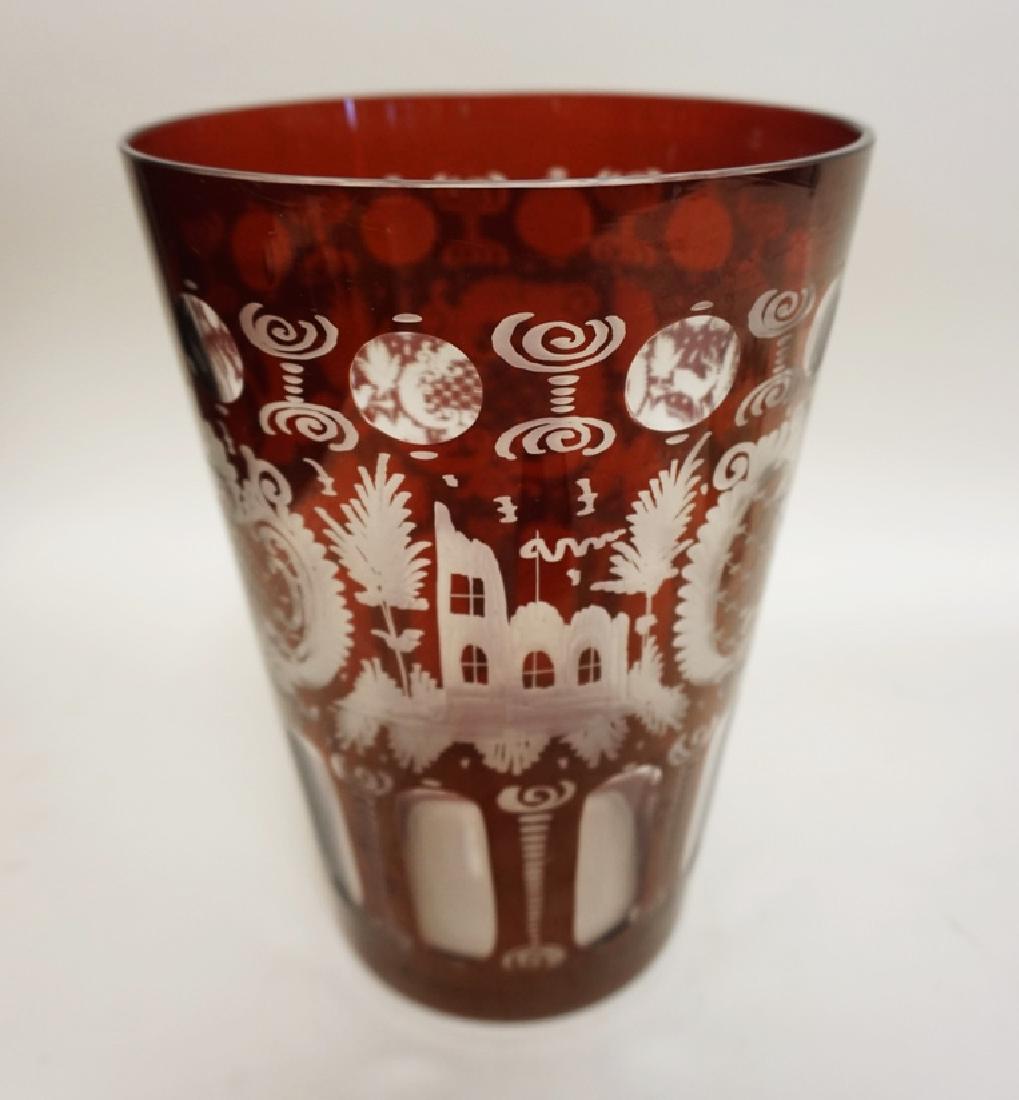 LARGE RUBY STAIN CUT TO CLEAR BOHEMIAN VASE. 10 1/8 IN (1 of 1)