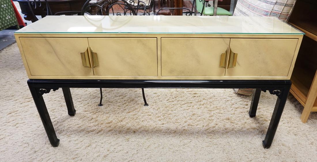 ASIAN STYLE 4 DOOR CABINET WITH FITTED GLASS TOP.59 IN (1 of 2)