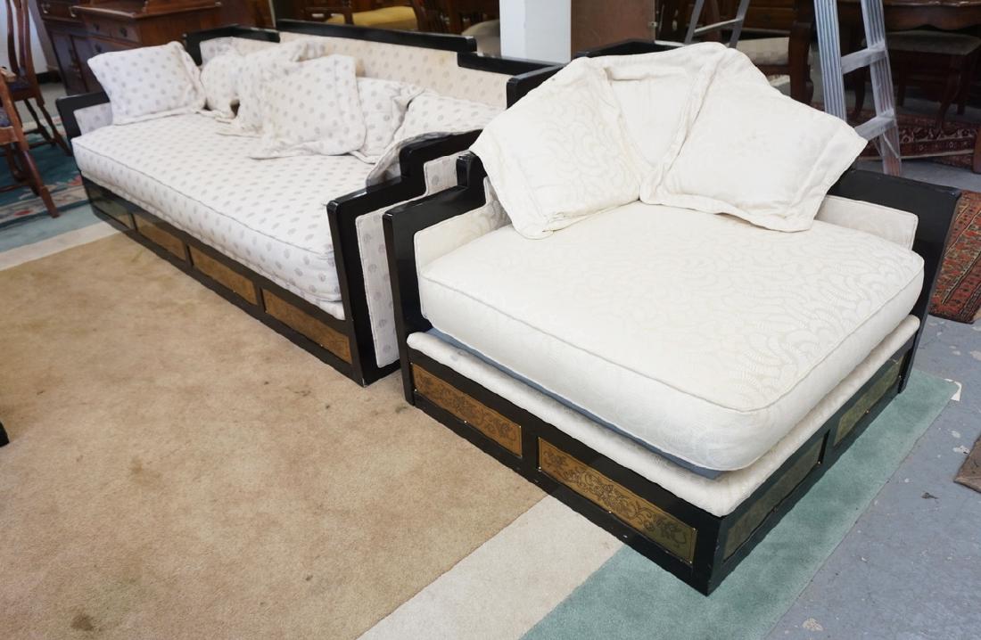 ASIAN 3 PC LIVING ROOM SUITE IN BLACK LACQUER WITH (1 of 4)