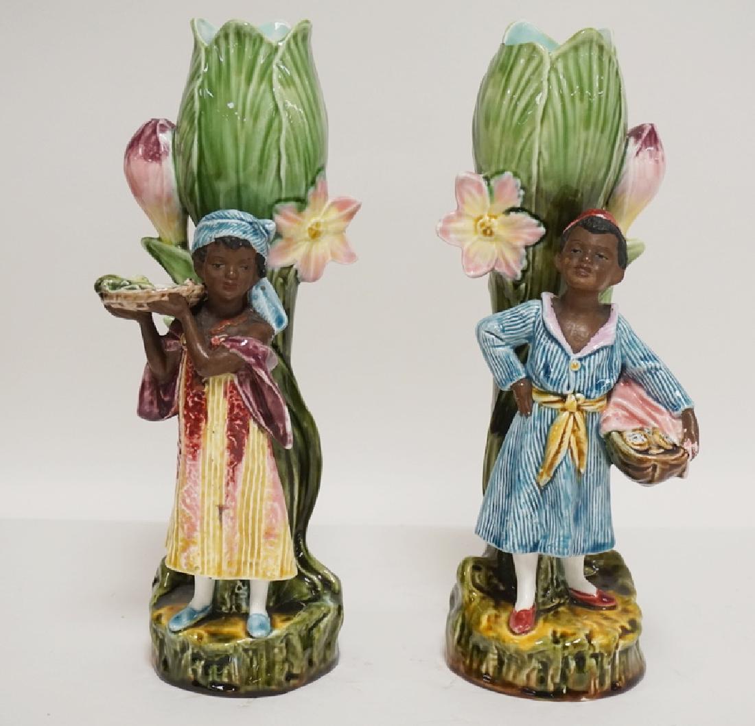 PAIR OF FIGURAL MAJOLICA VASES, ISLAND CHILDREN.  11 (1 of 5)