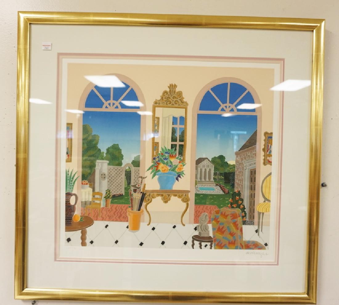 PENCIL SIGNED LIMED PRINT OF A ROOM AND A VIEW OUT 2 (1 of 3)