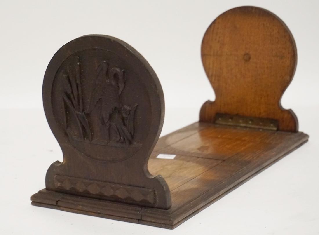 CARVED OAK BOOK SLIDE DECORATED WITH WADING BIRDS. 16 (1 of 2)