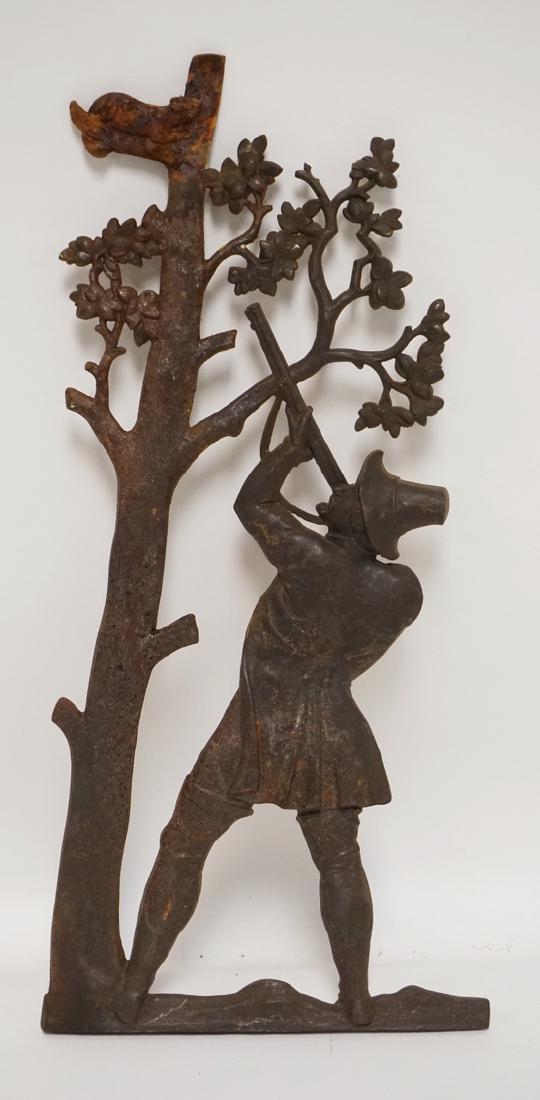 CAST IRON PANEL DEPICTING A PILGRIG SHOOTING AN ANIMAL (1 of 1)
