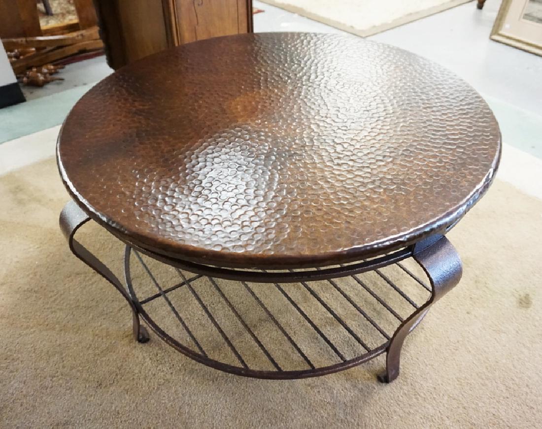 ROUND METAL COFFEE TABLE WITH A FAUX HAMMERED TOP. 36 (1 of 1)