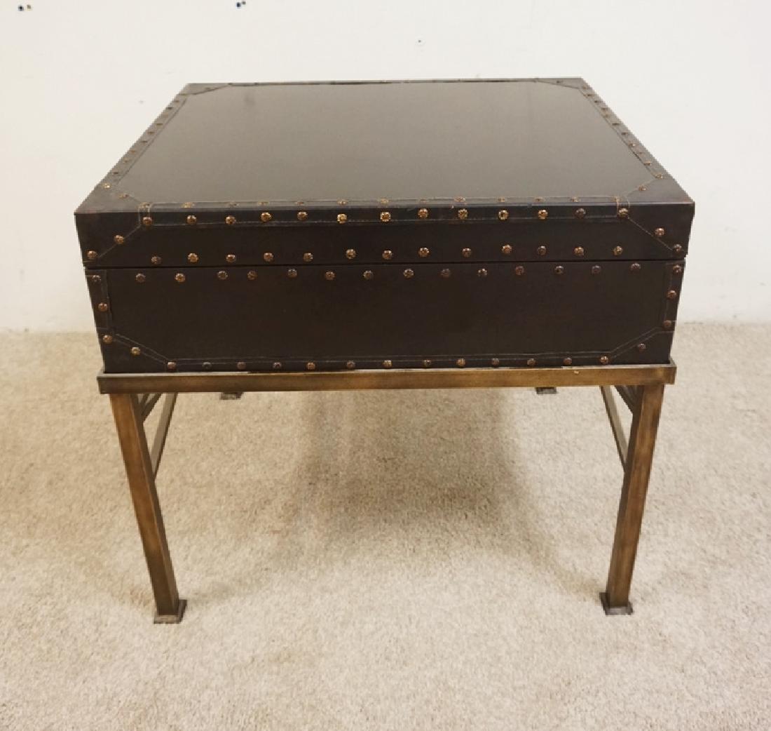 LUGGAGE FORM END TABLE WITH A METAL BASE. 25 1/2 X 21 (1 of 2)
