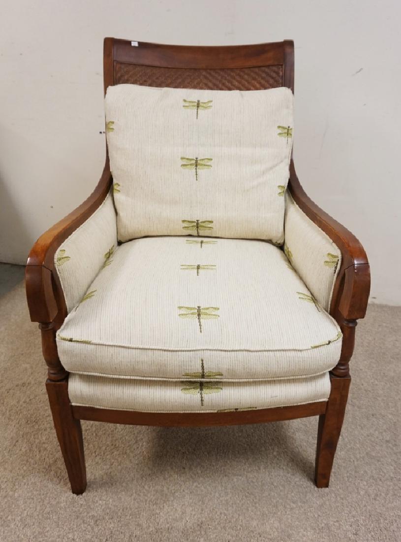 AMCHAIR WITH A CANED BACK AND SIDES. DRAGONFLY: AMCHAIR WITH A CANED BACK AND SIDES. DRAGONFLY UPHOLSTERY.