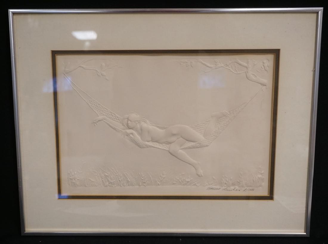 BRUNO LUCCHESI NUDE RELIEF. EDITION #8/125. 22 1/4 X 17: BRUNO LUCCHESI NUDE RELIEF. EDITION #8/125. 22 1/4 X 17 1/4 INCH FRAME. DOUBLE MATTED.
