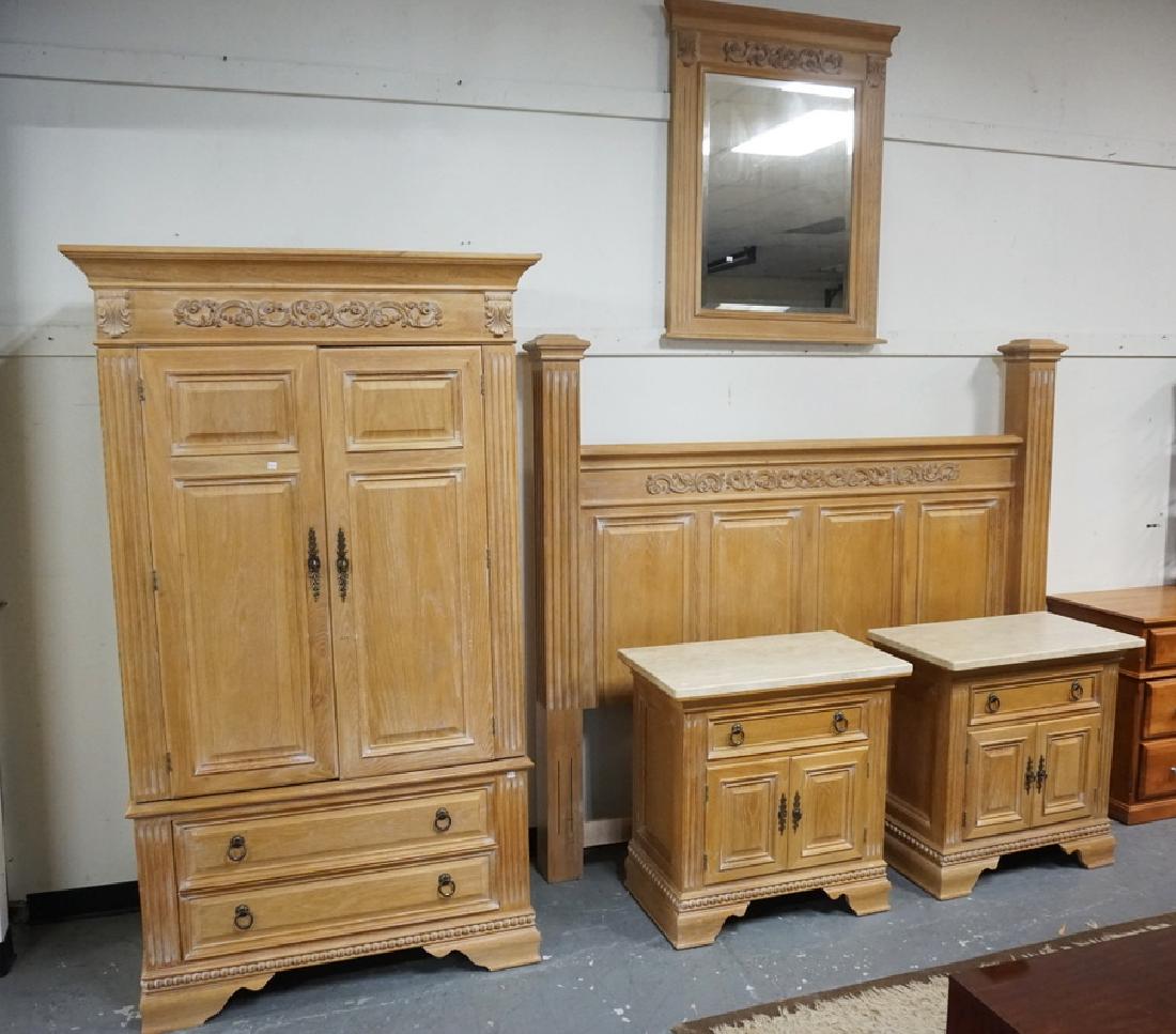 5 PIECE OAK BEDROOM SET. KING SIZE BED, ARMOIRE, (1 of 1)