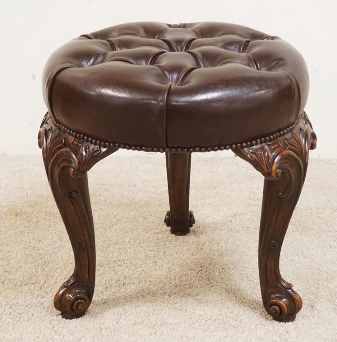 THEODORE ALEXANDER CARVED STOOL WITH A TUFTED LEATHER (1 of 3)