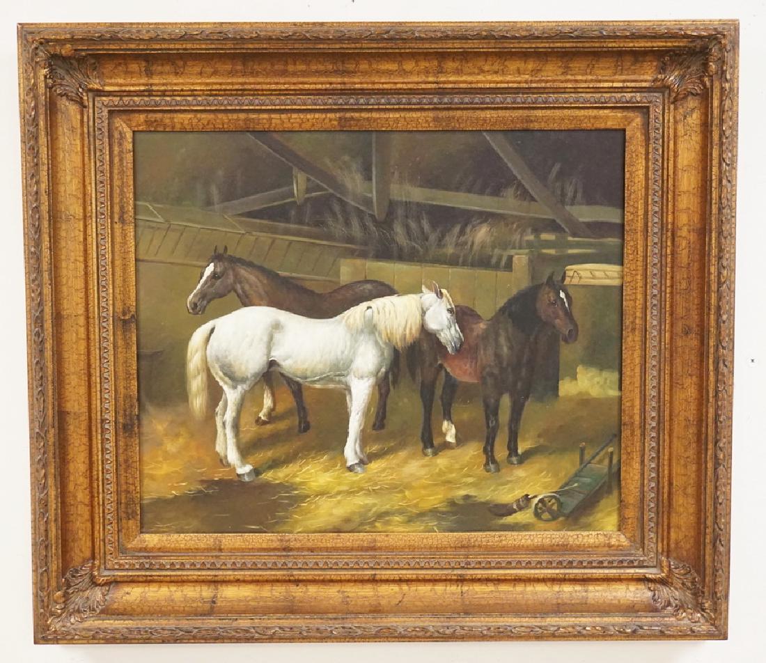CONTEMPORARY OIL PAINTING ON CANVAS OF HORSES IN A (1 of 1)