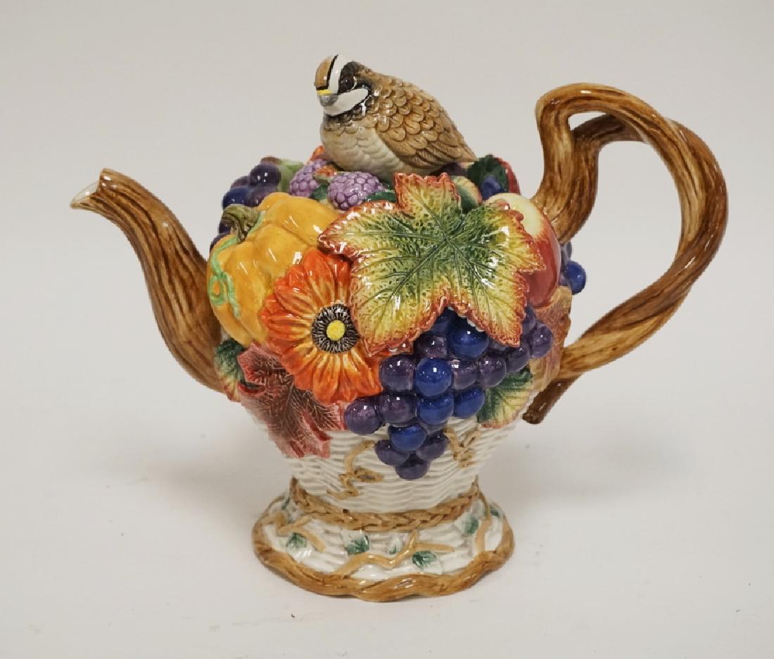 FITZ & FLOYD PORCELAIN TEAPOT DECORATED WITH FLOWERS, (1 of 1)