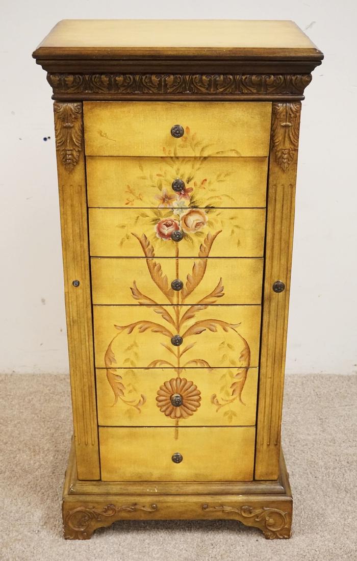 PAINT DECORATED FLOOR MODEL JEWELRY CABINET WITH SIDE (1 of 2)
