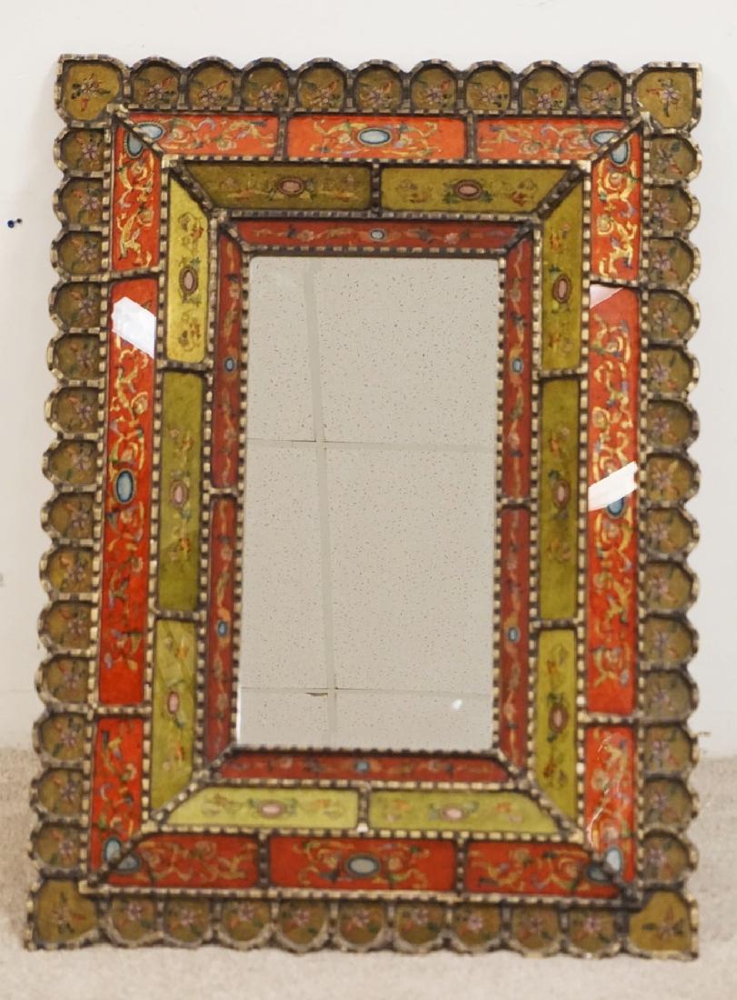 ORNATE MIRROR WITH A REVERSE PAINTED GLASS PANELED (1 of 2)