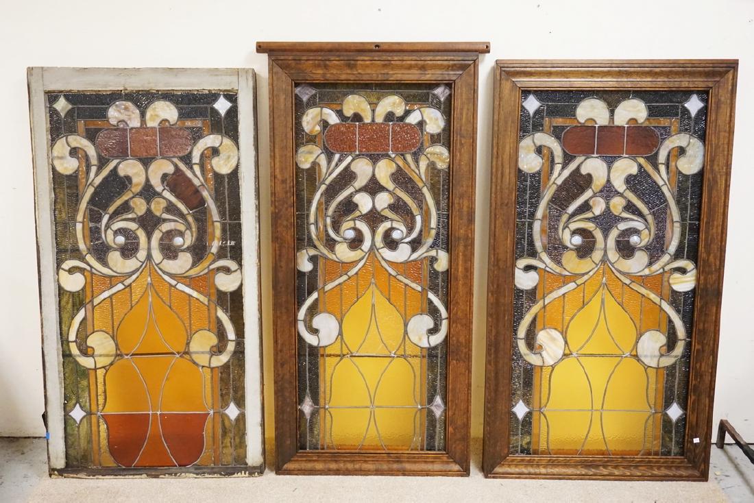 SET OF 3 MATCHING LEADED GLASS WINDOWS WITH FACETED (1 of 3)