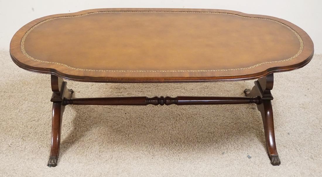 MAHOGANY COFFEE TABLE WITH A LEATHER TOP. 44 X 25 INCH (1 of 1)