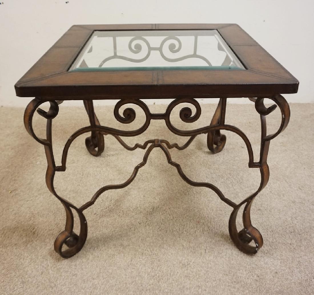 WROUGHT METAL LAMP TABLE WITH AN INSET GLASS TOP AND A (1 of 3)