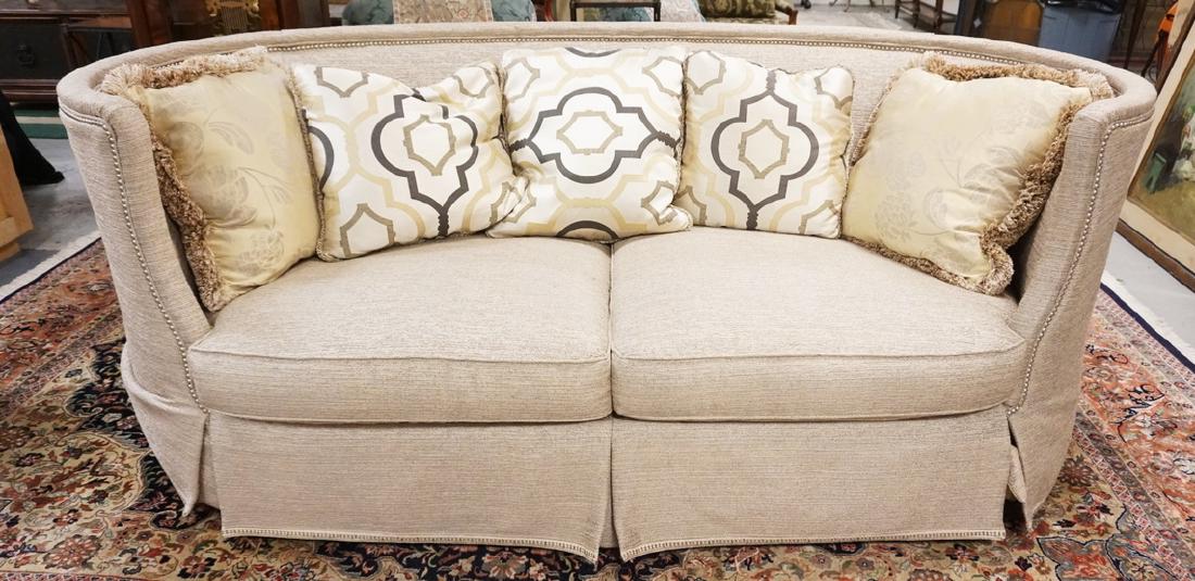 TAYLOR & KING UPHOLSTERED SOFA WITH CURVED ENDS. 59 (1 of 3)