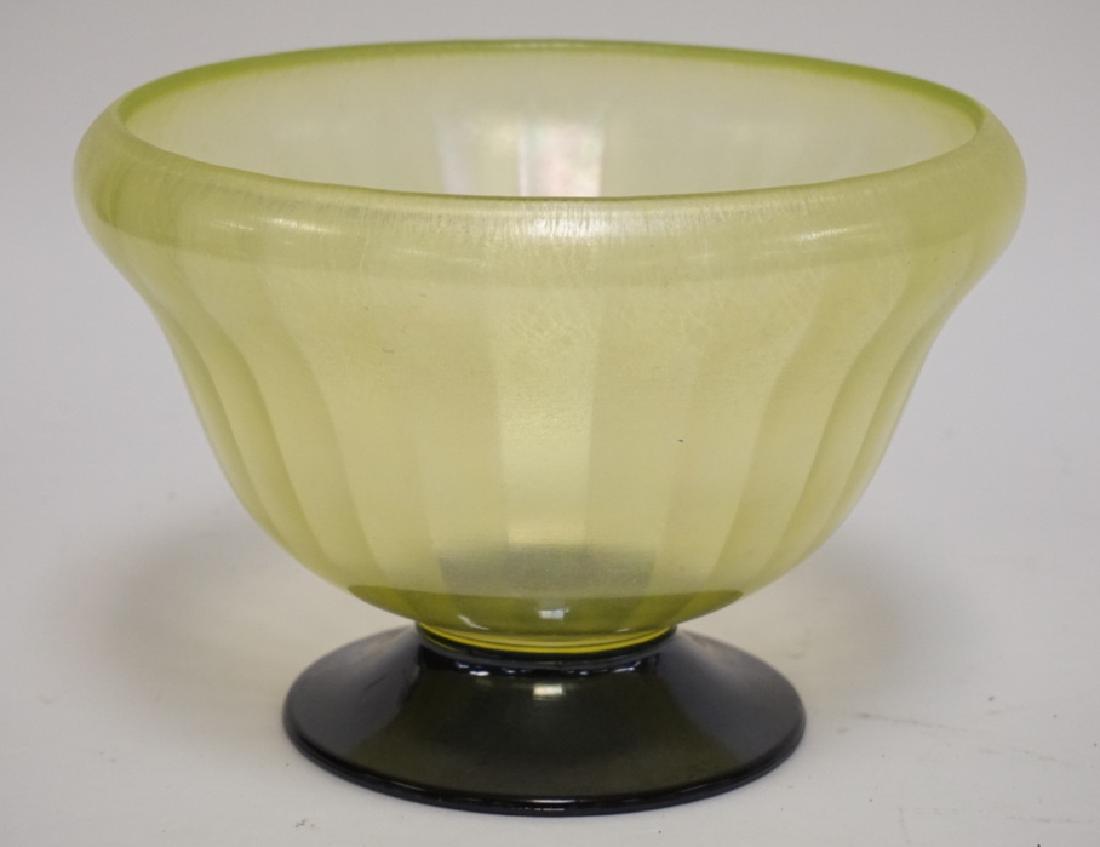 IRIDIZED STRETCH GLASS FOOTED BOWL WITH A RIBBED (1 of 1)