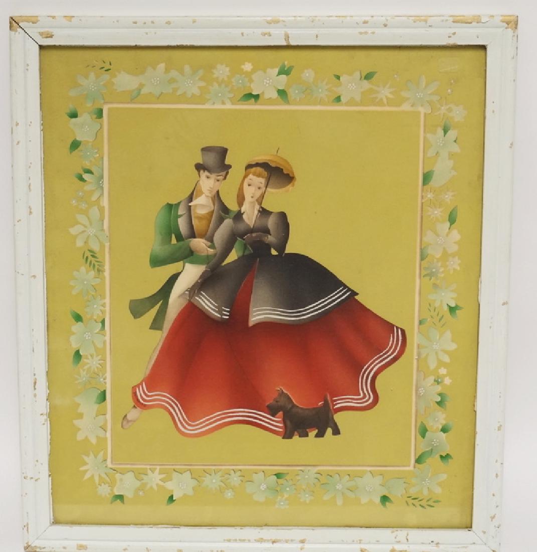 VINTAGE AIRBRUSH WATERCOLOR OF A WELL DRESSED COUPLE (1 of 3)