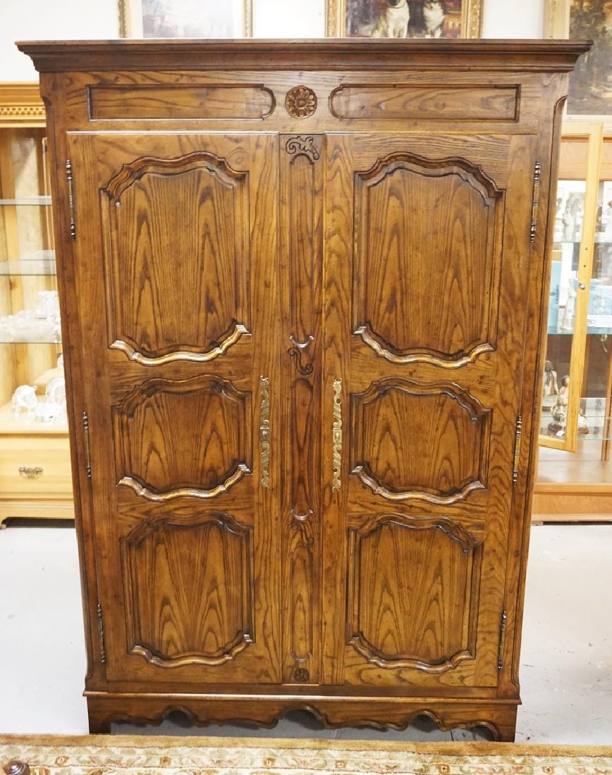 OAK ARMOIRE BY BAKER. PANELED DOORS. BRASS HARDWARE. 83 (1 of 2)