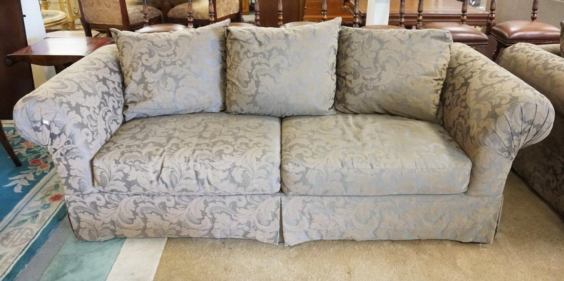 OLIVE GREEN FLORAL UPHOLSTERED SOFA (1 of 2)