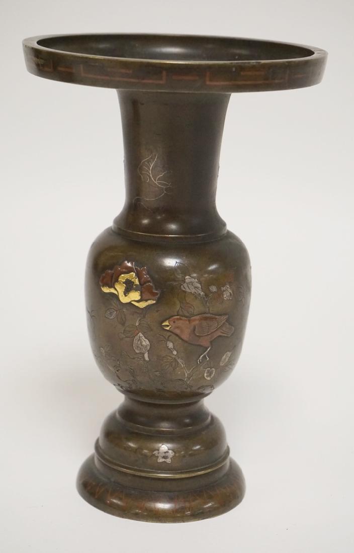 ASIAN MIXED METALS BRONZE VASE WITH SILVER, BRASS AND (1 of 3)