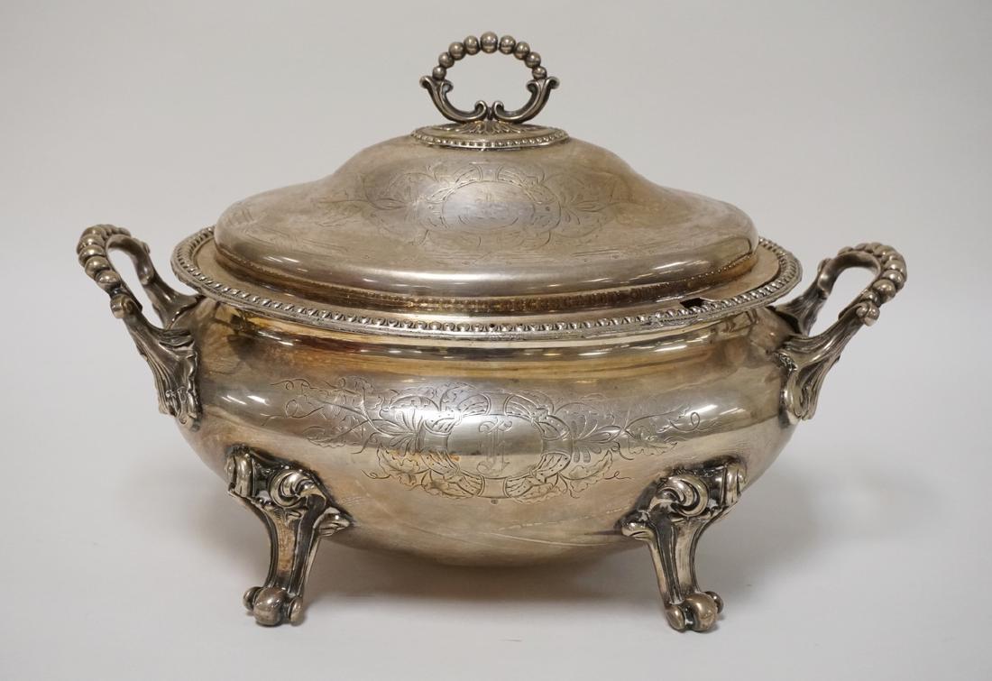 ANTIQUE SILVER PLATED TUREEN WITH LID. ENGRAVED (1 of 5)