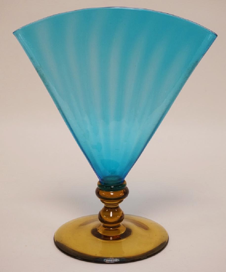 STEUBEN FAN VASE. ICE BLUE & AMBER. 10 1/2 INCHES HIGH. (1 of 3)