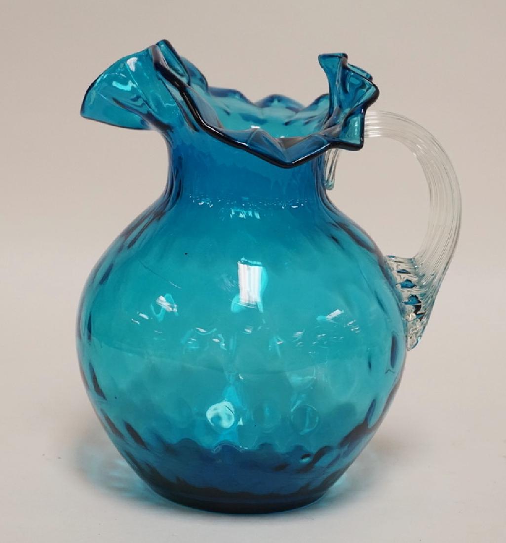 VICTORIAN BLOWN ART GLASS PITCHER IN BLUE. COINSPOT (1 of 1)