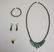 4 PIECE SET. 14K GOLD AND MALACHITE WITH ONYX BEADS.