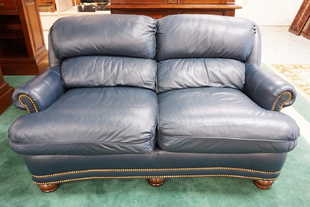 Han Moore Prices 138 Auction Price Results Han Moore Blue Leather Loveseat 61 Inches Long