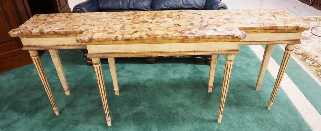 CARVED MARBLE TOP CONSOLE TABLE. 73 1/4 INCHES WIDE. 29 (1 of 3)