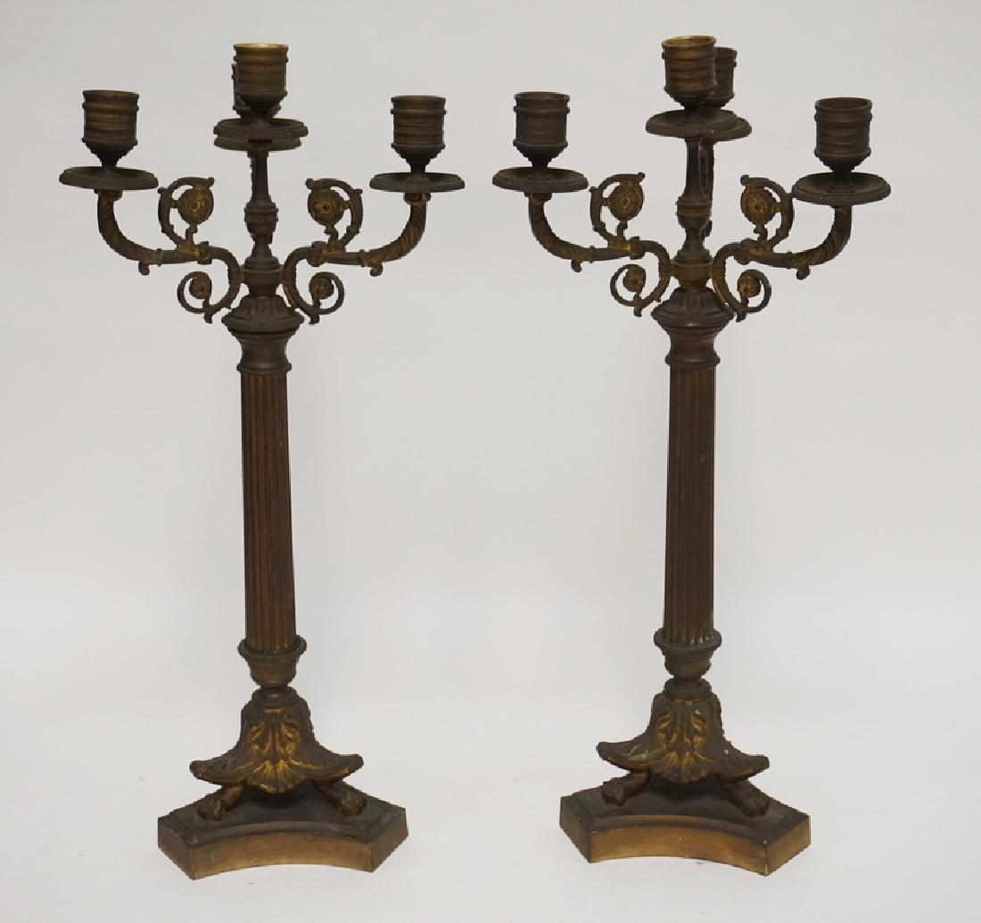 PAIR OF BRONZE CANDELABRA. EACH WITH 4 LIGHTS. 18 1/2 (1 of 3)