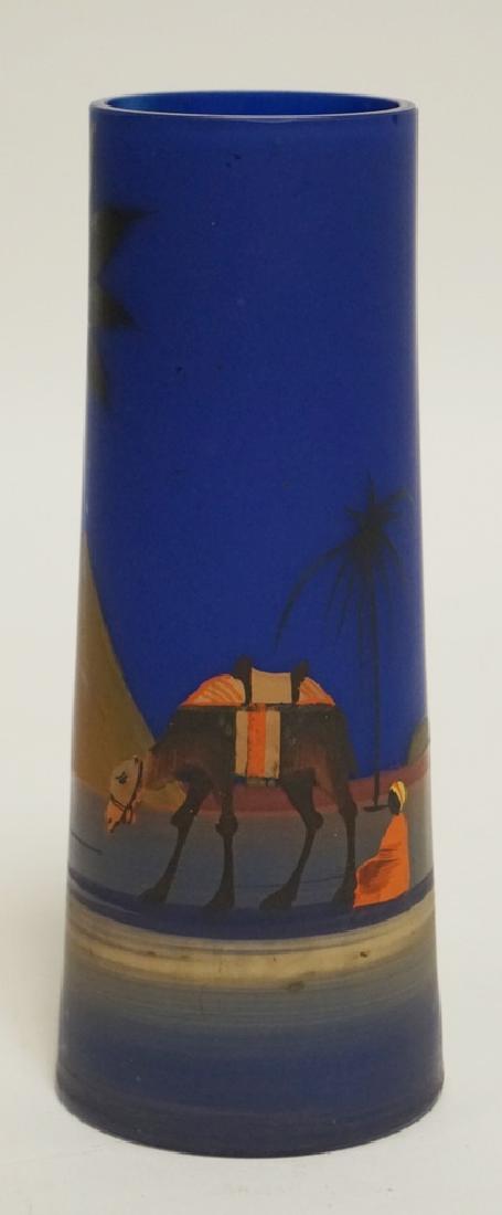 CZECHOSLOVAKIAN ART GLASS VASE DECORATED WITH AN: CZECHOSLOVAKIAN ART GLASS VASE DECORATED WITH AN ARABIAN SCENE. 6 1/4 INCHES HIGH.