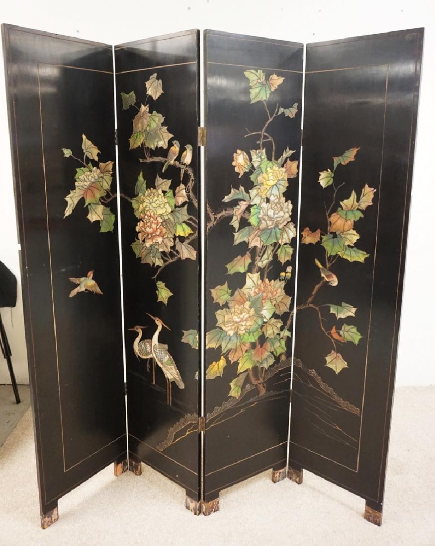 ASIAN BLACK LACQUERED AND POLYCHROME DECORATED FOLDING (1 of 3)