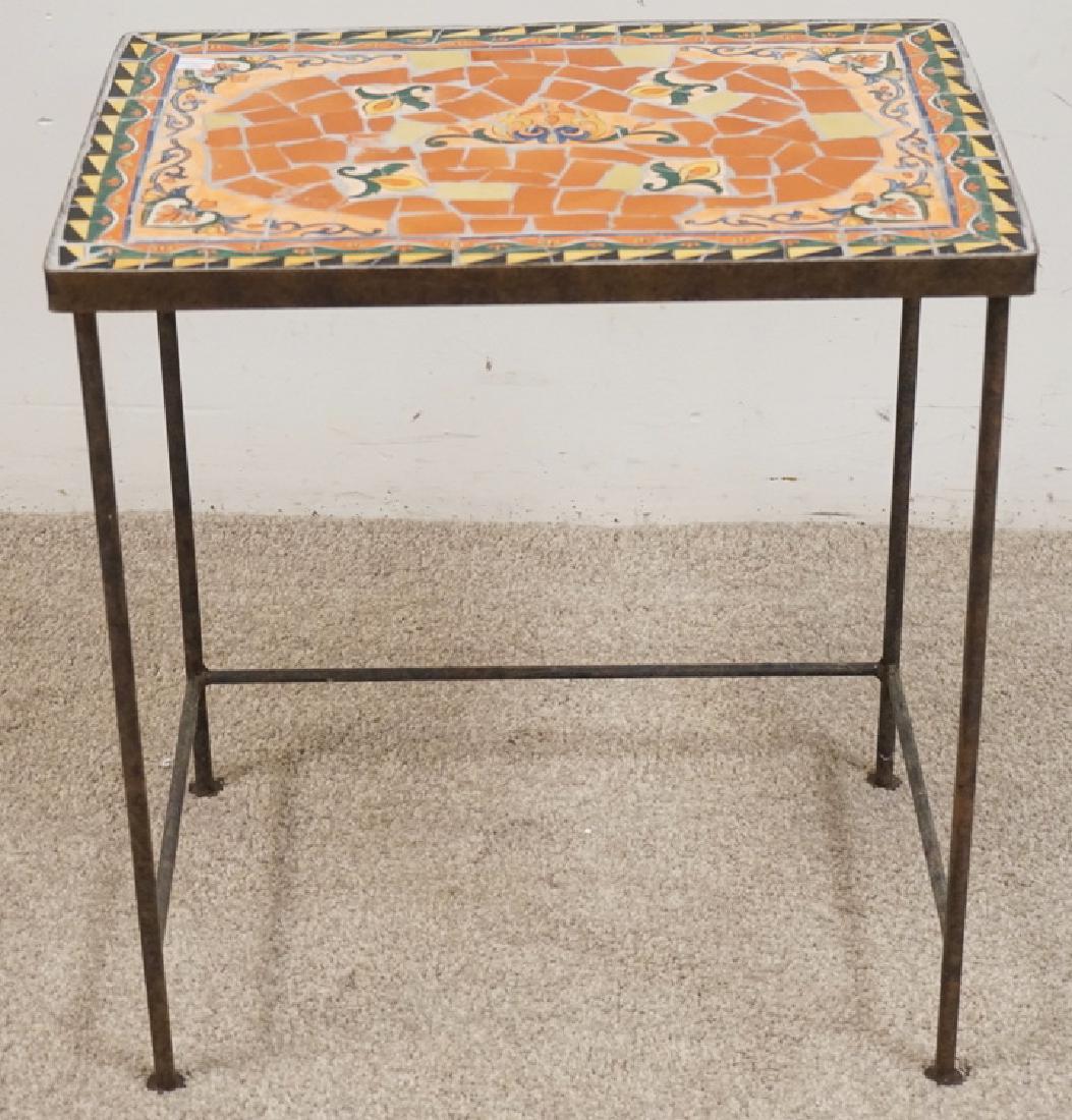 TILE TOP TABLE. 20 X 14 AND 22 INCHES HIGH.: TILE TOP TABLE. 20 X 14 AND 22 INCHES HIGH.