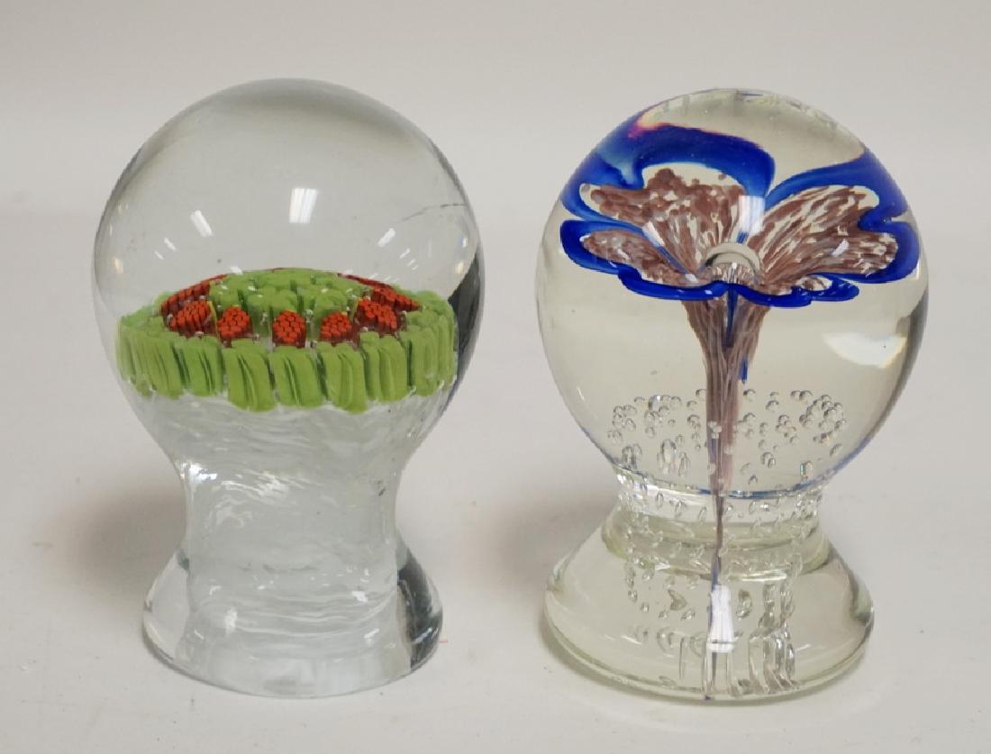 LOT OF 2 ART GLASS PEDESTAL FOOTED PAPERWEIGHTS. (1 of 1)