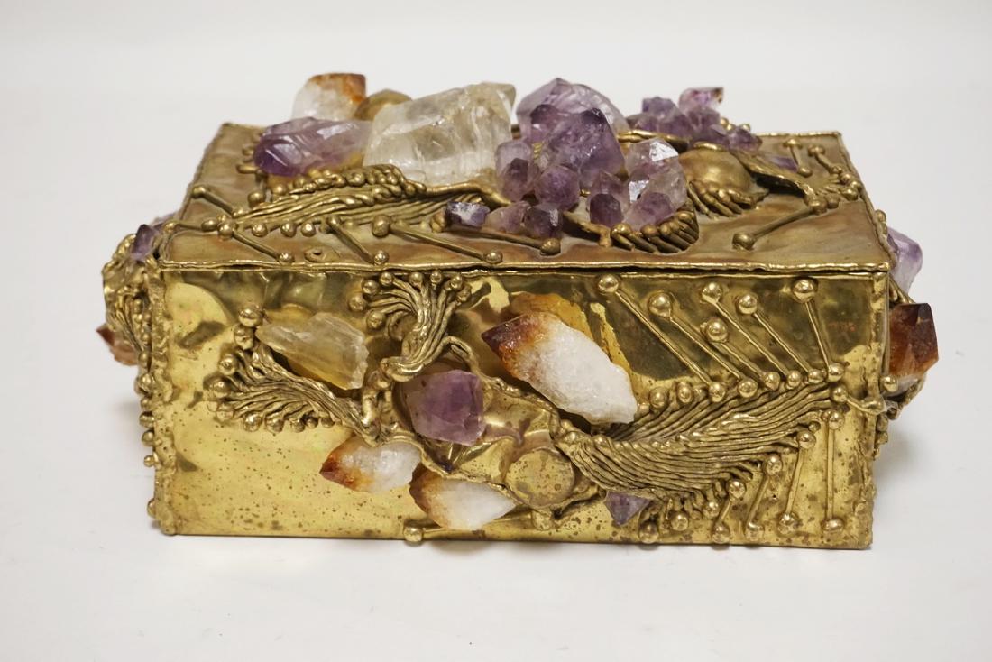 BRAZILIAN BRUTALIST BRASS BOX WITH APPLIED STONES. (1 of 3)