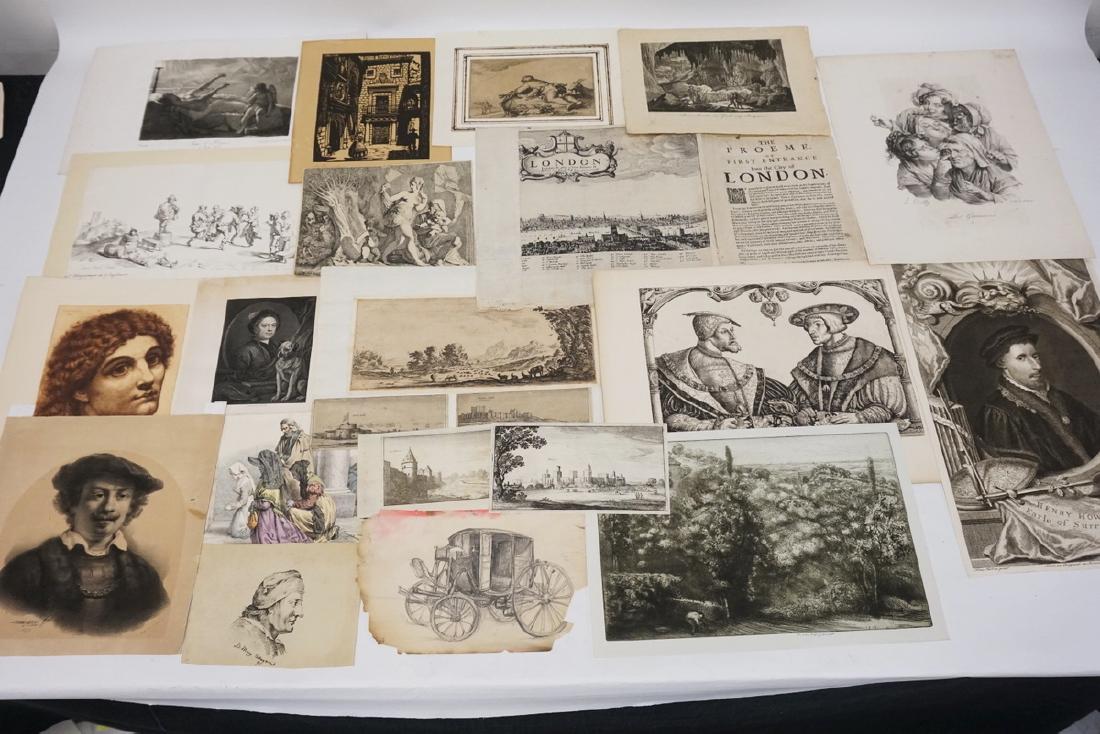 21 PIECES OF UNSORTED ARTWORK. PRINTS, ETCHINGS, PENCIL (1 of 13)