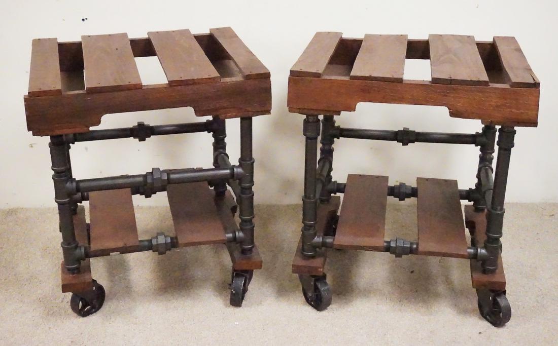 REPURPOSED PALLET AND PIPE END TABLES.: REPURPOSED PALLET AND PIPE END TABLES.