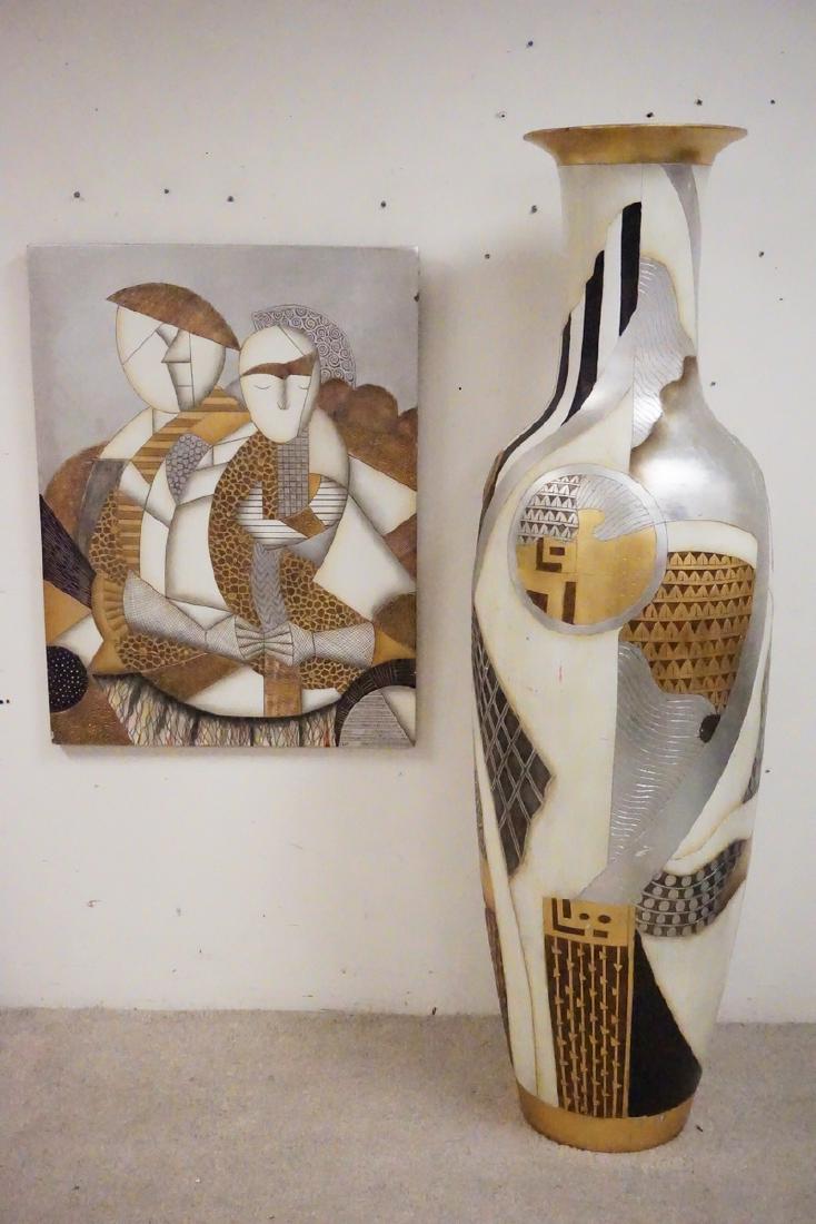 VERY LARGE CERAMIC FLOOR VASE AND MATCHING ARTWORK. (1 of 1)