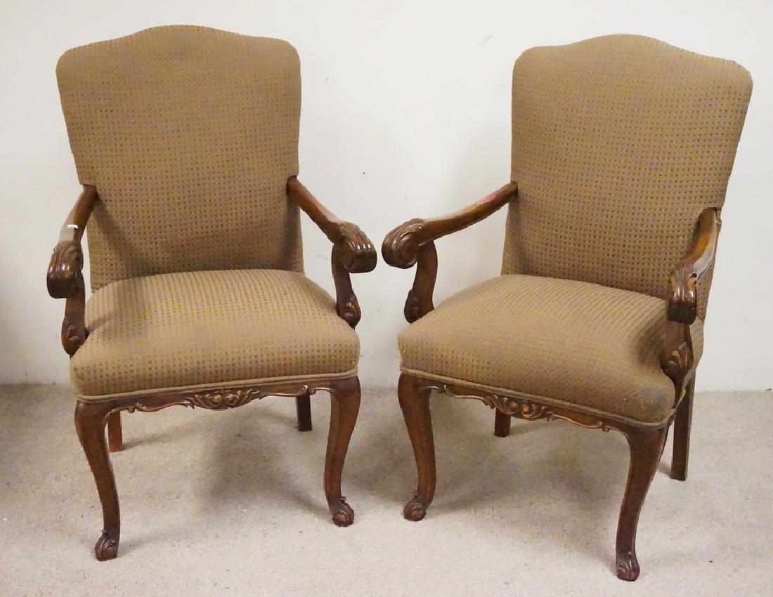 PAIR OF CARVED WALNUT ARMCHAIRS. (1 of 2)