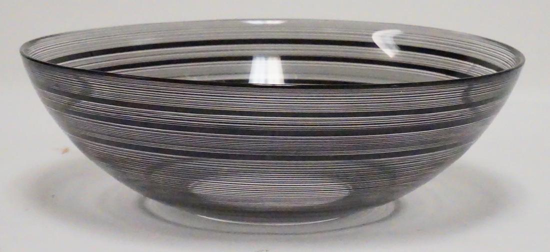 ORREFORS CRYSTAL BOWL WITH BLACK THREADING. 12 3/4 INCH: ORREFORS CRYSTAL BOWL WITH BLACK THREADING. 12 3/4 INCH DIA. 4 1/2 INCHES HIGH.