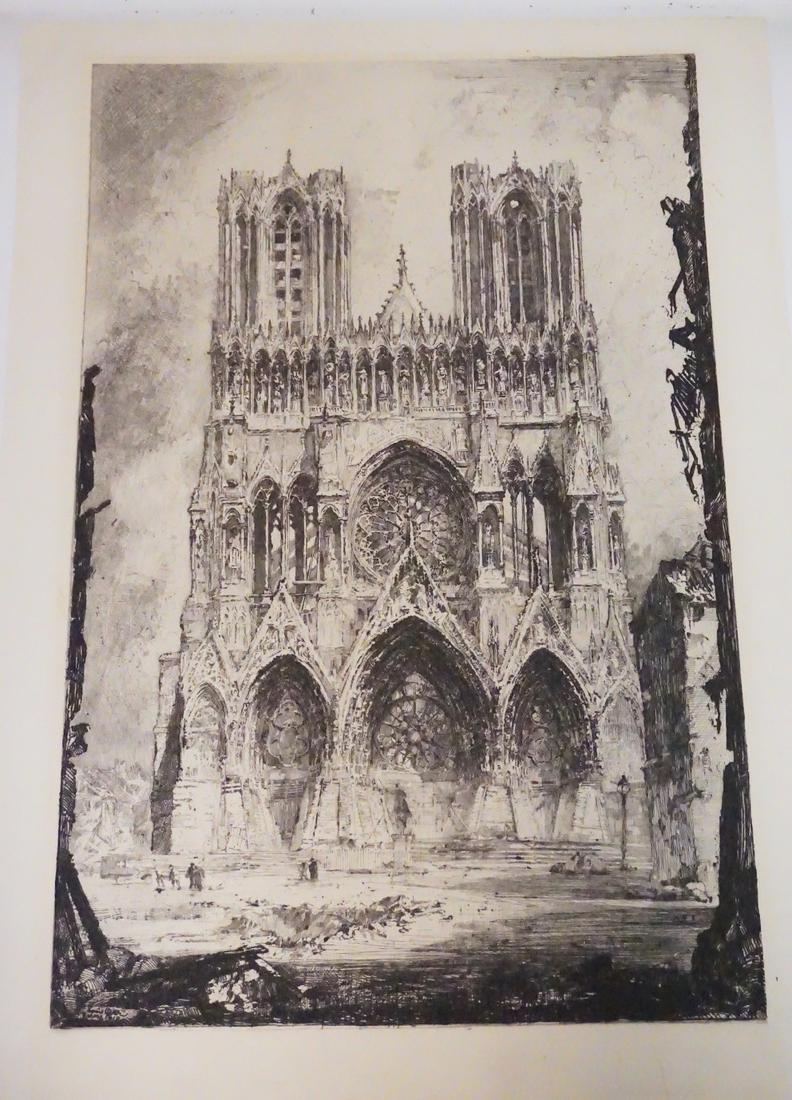LOUIS ORR (1879-1966) ETCHING OF REIMS 1917. FIRST (1 of 3)